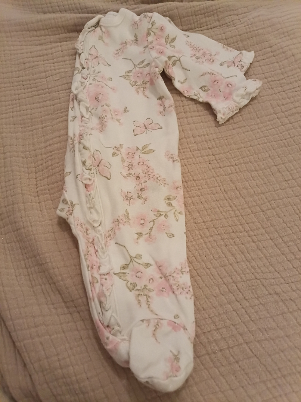 Little Me White Footed Romper with Pink Floral Print